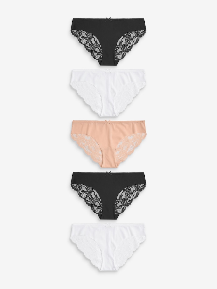 Black/White/Nude Brazilian Lace No VPL Brazilian Briefs 5 Pack - Image 1 of 1