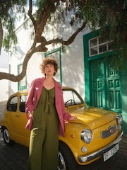 Khaki Green Tie Front Sleeveless Jumpsuit - Image 2 of 3