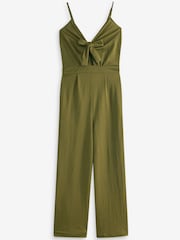 Khaki Green Tie Front Sleeveless Jumpsuit - Image 3 of 3