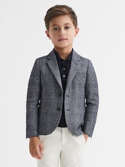 Reiss Navy Babbington 4-9 yrs Single Breasted Check Blazer - Image 1 of 1
