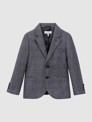Reiss Navy Babbington 4-9 yrs Single Breasted Check Blazer - Image 2 of 6