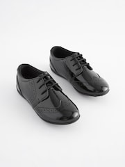 Black Patent Wide Fit (G) School Leather Lace-Up Brogues - Image 1 of 10