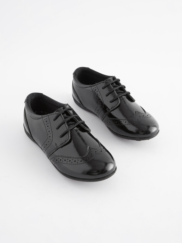 Black Patent Wide Fit (G) School Leather Lace-Up Brogues - Image 1 of 10