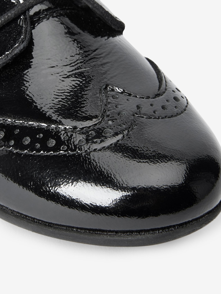 Black Patent Wide Fit (G) School Leather Lace-Up Brogues - Image 10 of 10