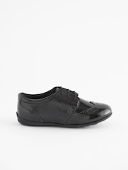 Black Patent Wide Fit (G) School Leather Lace-Up Brogues - Image 2 of 10