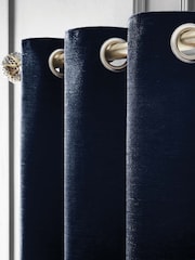 Hyperion Deep Navy Blue Selene Luxury Chenille Weighted Thermal Lined Eyelet Curtains - Image 1 of 4