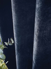 Hyperion Deep Navy Blue Selene Luxury Chenille Weighted Thermal Lined Eyelet Curtains - Image 3 of 4