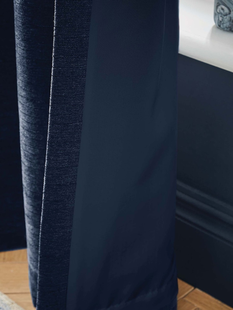 Hyperion Deep Navy Blue Selene Luxury Chenille Weighted Thermal Lined Eyelet Curtains - Image 4 of 4