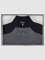 Reiss Blue Blackhall Merino Wool Zip Neck Jumpers 2 Pack - Image 1 of 7