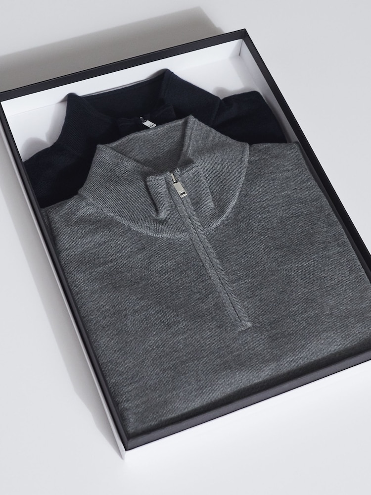 Reiss Blue Blackhall Merino Wool Zip Neck Jumpers 2 Pack - Image 2 of 7
