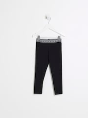 River Island Black Mini Girls Heart Waistband 100% Cotton Leggings - Image 1 of 6