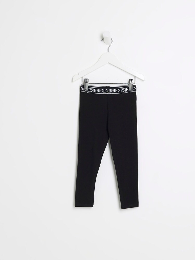 River Island Black Mini Girls Heart Waistband 100% Cotton Leggings - Image 1 of 6