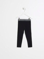 River Island Black Mini Girls Heart Waistband 100% Cotton Leggings - Image 2 of 6