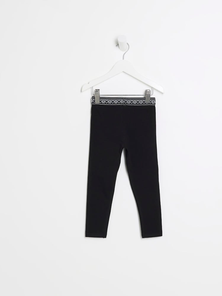 River Island Black Mini Girls Heart Waistband 100% Cotton Leggings - Image 2 of 6