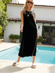 Black Sleeveless Cotton Jersey Midi Summer Dress - Image 2 of 6