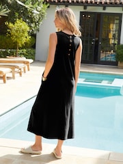 Black Sleeveless Cotton Jersey Midi Summer Dress - Image 3 of 6