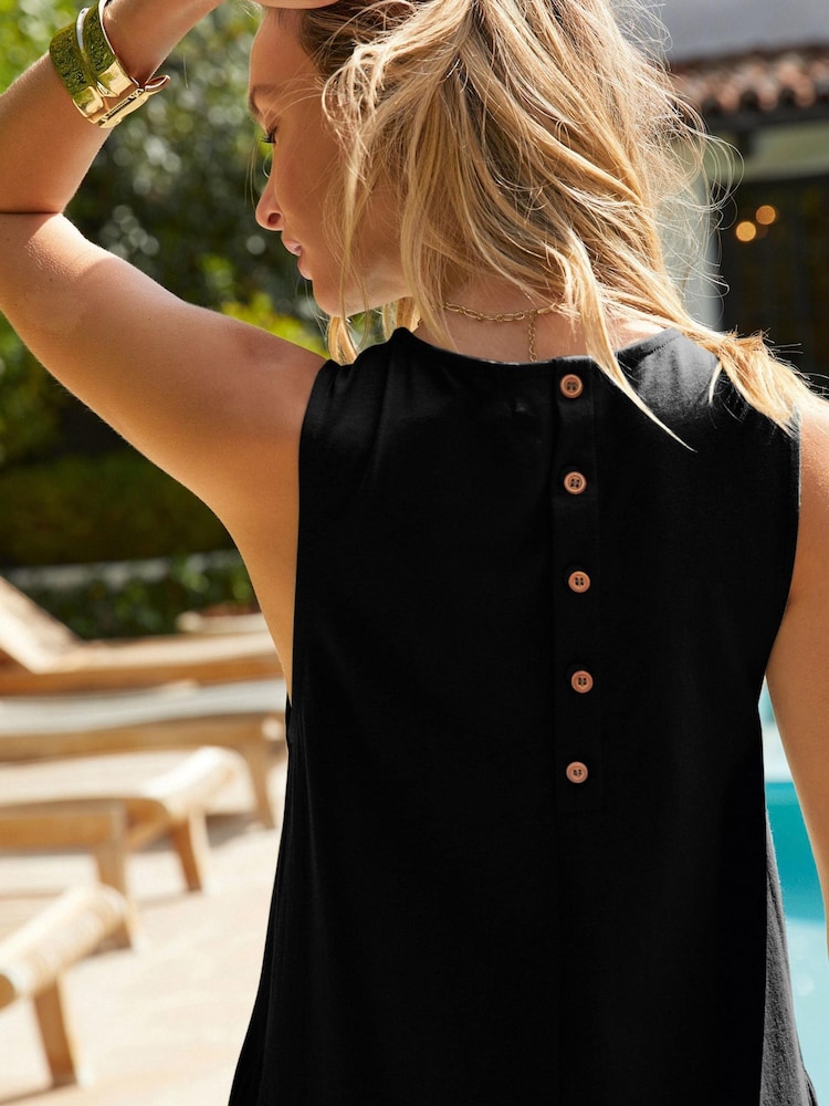 Black Sleeveless Cotton Jersey Midi Summer Dress - Image 4 of 6