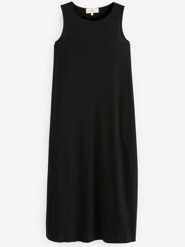 Black Sleeveless Cotton Jersey Midi Summer Dress - Image 6 of 6