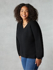 Live Unlimited Black Textured V-Neck Jumper - Image 1 of 4