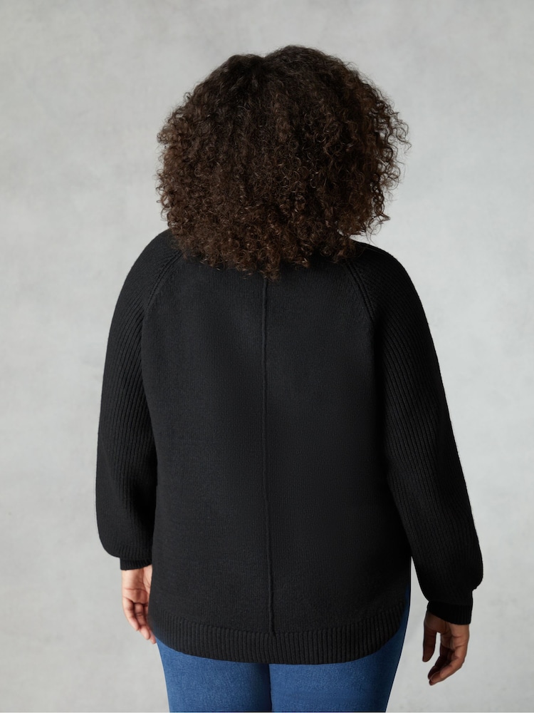Live Unlimited Black Textured V-Neck Jumper - Image 2 of 4