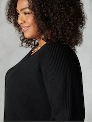 Live Unlimited Black Textured V-Neck Jumper - Image 3 of 4