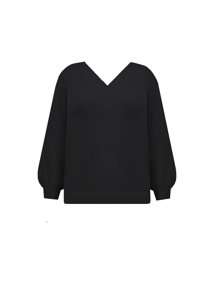 Live Unlimited Black Textured V-Neck Jumper - Image 4 of 4