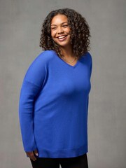 Live Unlimited Blue Relaxed V-Neck Knitted Jumper - Image 1 of 5