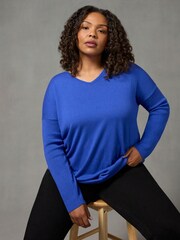 Live Unlimited Blue Relaxed V-Neck Knitted Jumper - Image 2 of 5