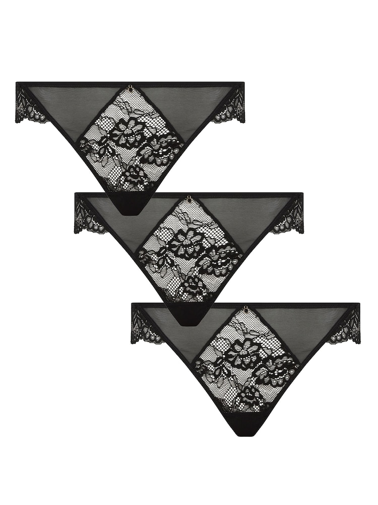 Ann Summers Black Sexy Lace Brazilian 3 Pack Briefs - Image 1 of 4