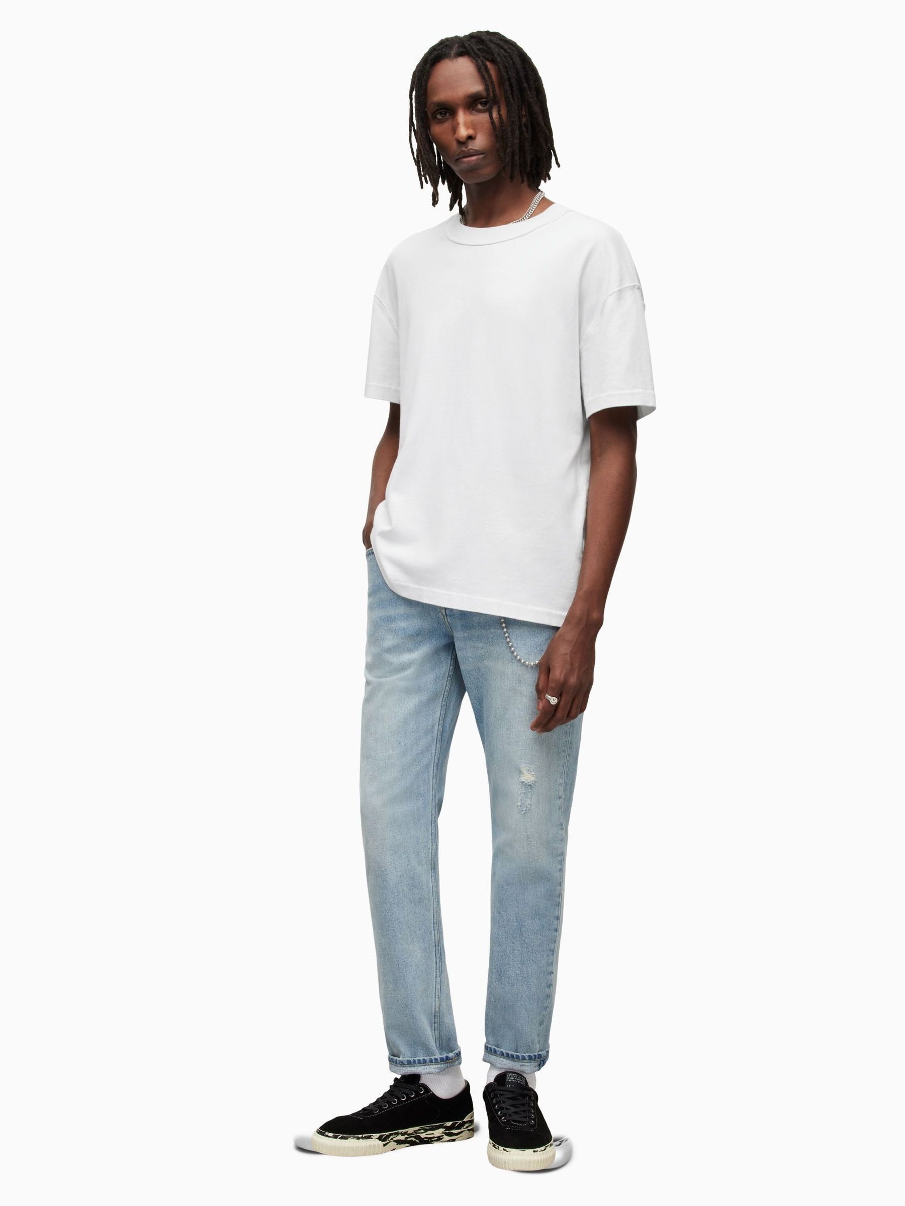 Buy AllSaints Off White 100% Cotton Isac Short Sleeve Crew T-Shirt