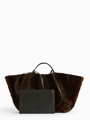 AllSaints Black Shearling Hannah Tote Bag - Image 1 of 5