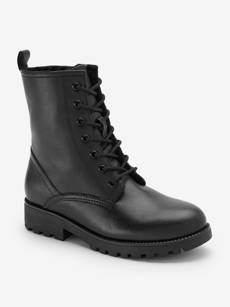 Schwarzes Leder - Warm gefütterte Schürstiefel - Bild 2 von 4
