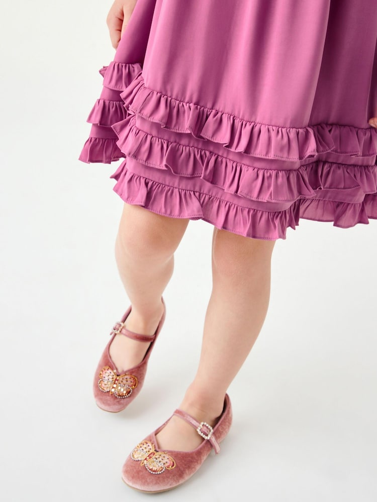 Pink, Samt, Schmetterlingsverzierung - Mary-Jane-Schuhe für besondere Anlässe - Bild 1 von 7