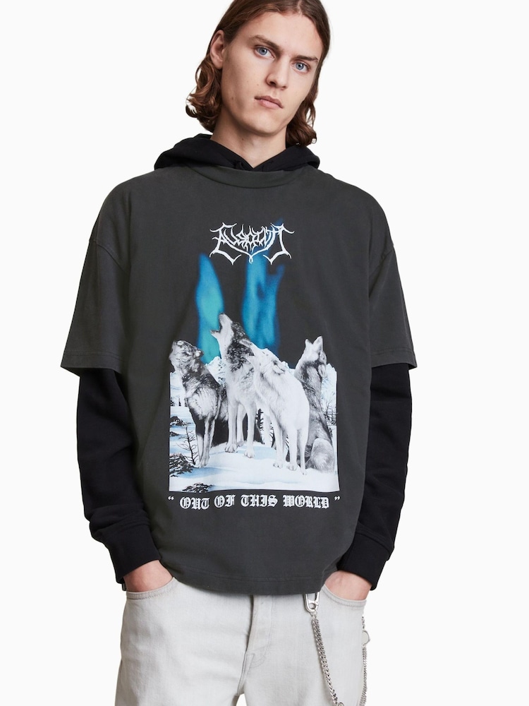 AllSaints Black Howl Short Sleeve Crew 100% Cotton T-Shirt - Image 1 of 6