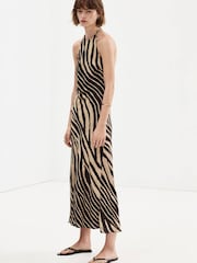 Mango Black Printed Halter Neck Midi Dress - Image 1 of 7