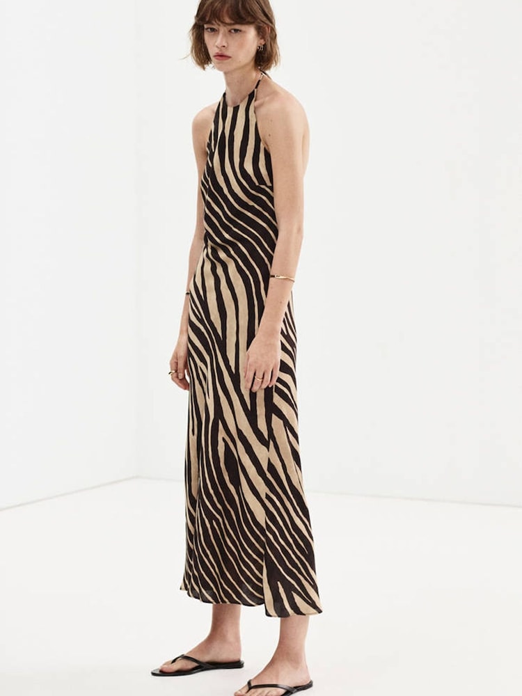 Mango Black Printed Halter Neck Midi Dress - Image 1 of 7