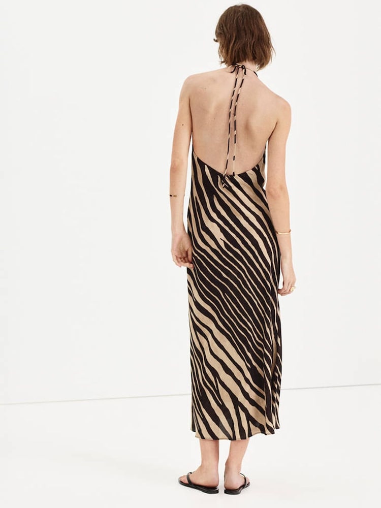 Mango Black Printed Halter Neck Midi Dress - Image 2 of 7