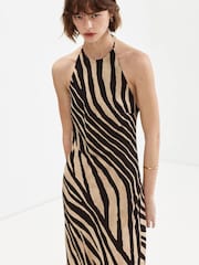 Mango Black Printed Halter Neck Midi Dress - Image 3 of 7