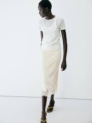 Mango Cream Lace Trim Midi Skirt - Image 2 of 7