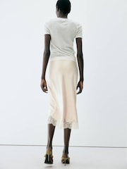 Mango Cream Lace Trim Midi Skirt - Image 3 of 7