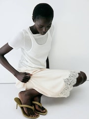 Mango Cream Lace Trim Midi Skirt - Image 4 of 7
