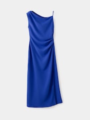 Mango Blue Asymmetric Shoulder Cinched Waist Midi Dress - Image 5 of 7