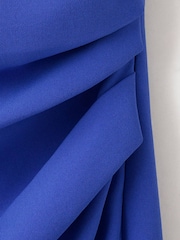 Mango Blue Asymmetric Shoulder Cinched Waist Midi Dress - Image 6 of 7