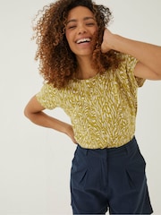 FatFace Green Tie Back Paint Linen T-Shirt - Image 1 of 6