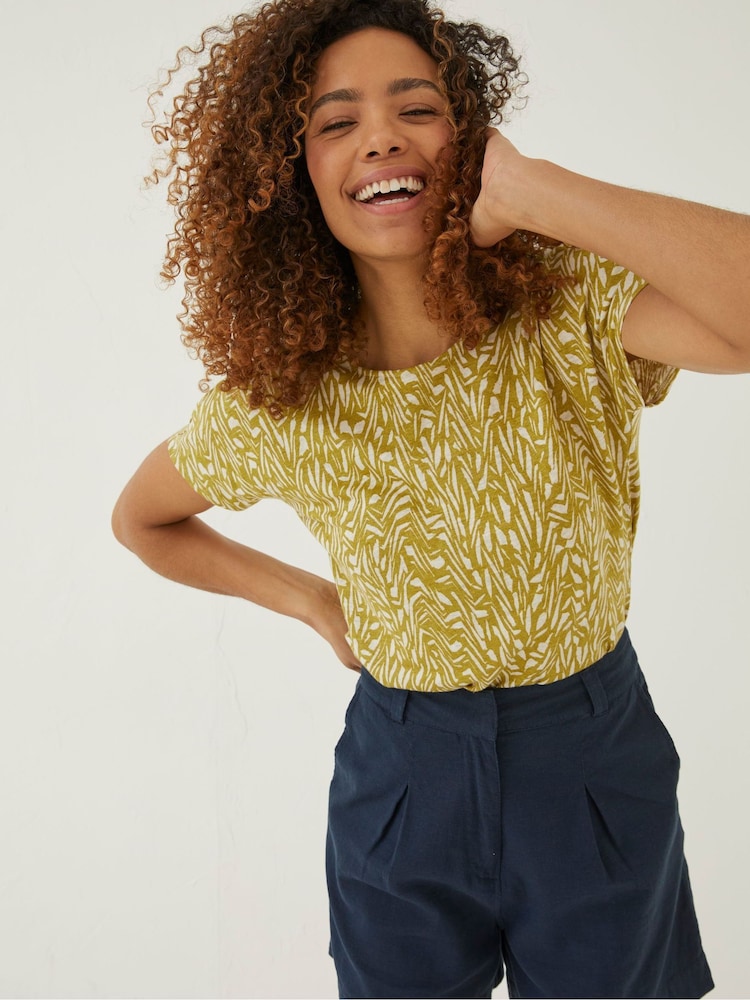 FatFace Green Tie Back Paint Linen T-Shirt - Image 1 of 6