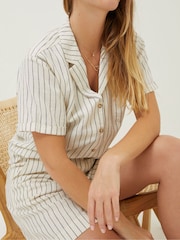 FatFace Natural Mali Linen Blend Stripe Shirt - Image 4 of 5