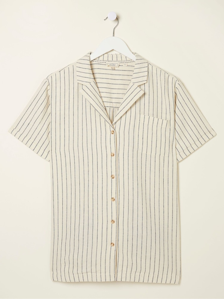 FatFace Natural Mali Linen Blend Stripe Shirt - Image 5 of 5