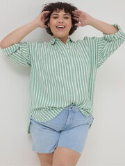 FatFace Green Billie Stripe Longline Shirt - Image 1 of 7