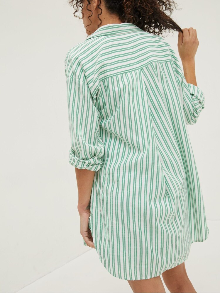 FatFace Green Billie Stripe Longline Shirt - Image 2 of 7