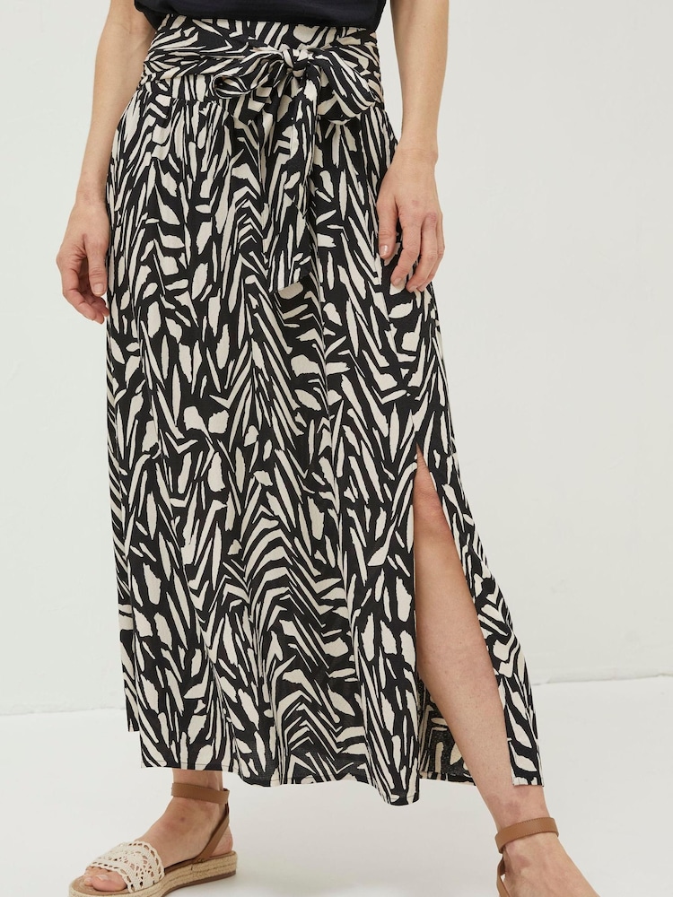 FatFace Black Paintstroke Sascha Midi Skirt - Image 1 of 5